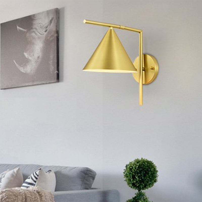 BowLift | Cone Metal Wall Lighting Contemporary 1 Light Black/White/Gold Wall Lamp Over Table, 8" B