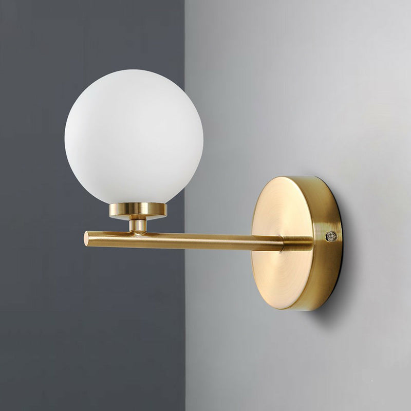 BowLift | Ball Shade Wall Light Simplicity Ivory Glass Single Gold-Finish Wall Light for Bedroom