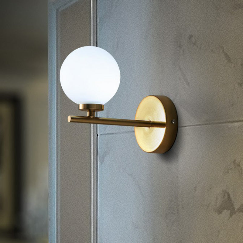 BowLift | Ball Shade Wall Light Simplicity Ivory Glass Single Gold-Finish Wall Light for Bedroom
