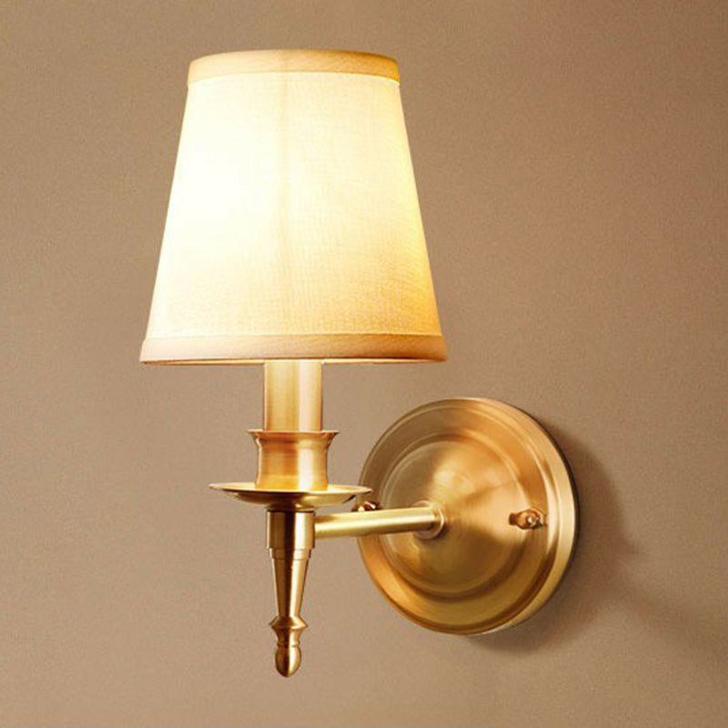 BowLift | Brass Taper Wall Lamp Modern One-Bulb Fabric Wall Lamp for Hallway