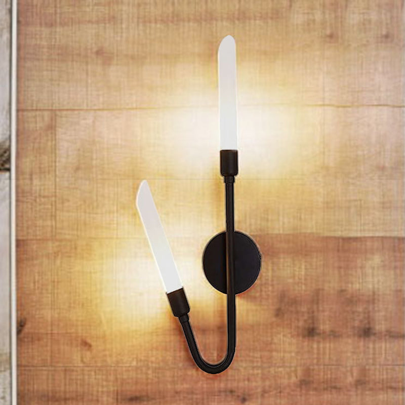 BowLift | Black/Gold Finish Pipe Wall Lamp 2 Head Post Modern Matte Glass Wall Lamp for Living Room