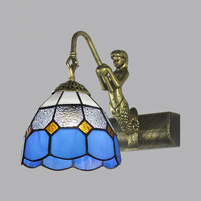 BowLift | Dome Wall Lamp Fixture 1 Main Blue/Clear Glass Baroque Sconce Lighting with Mermaid Backplate