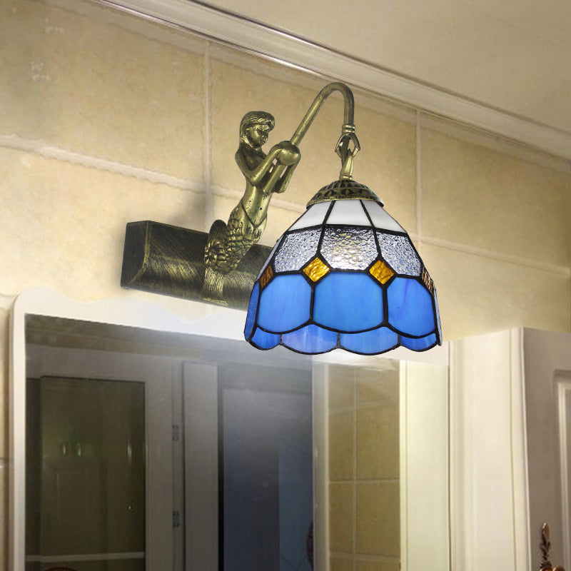 BowLift | Dome Wall Lamp Fixture 1 Main Blue/Clear Glass Baroque Sconce Lighting with Mermaid Backplate