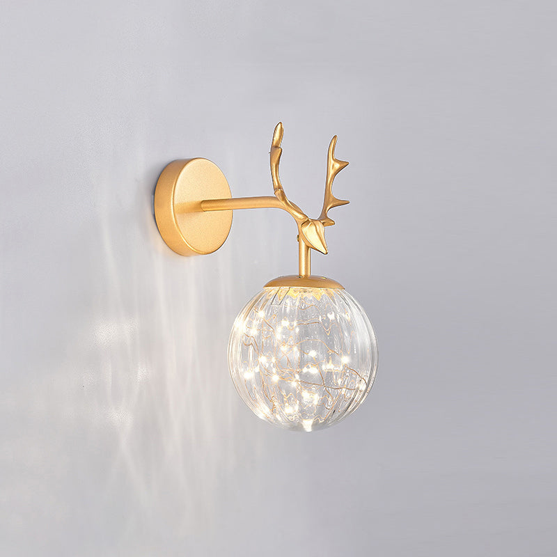 BowLift | Antler and Ball Bedroom Wall Light Glass LED Minimalist Wall Mount Lamp with Star Light String