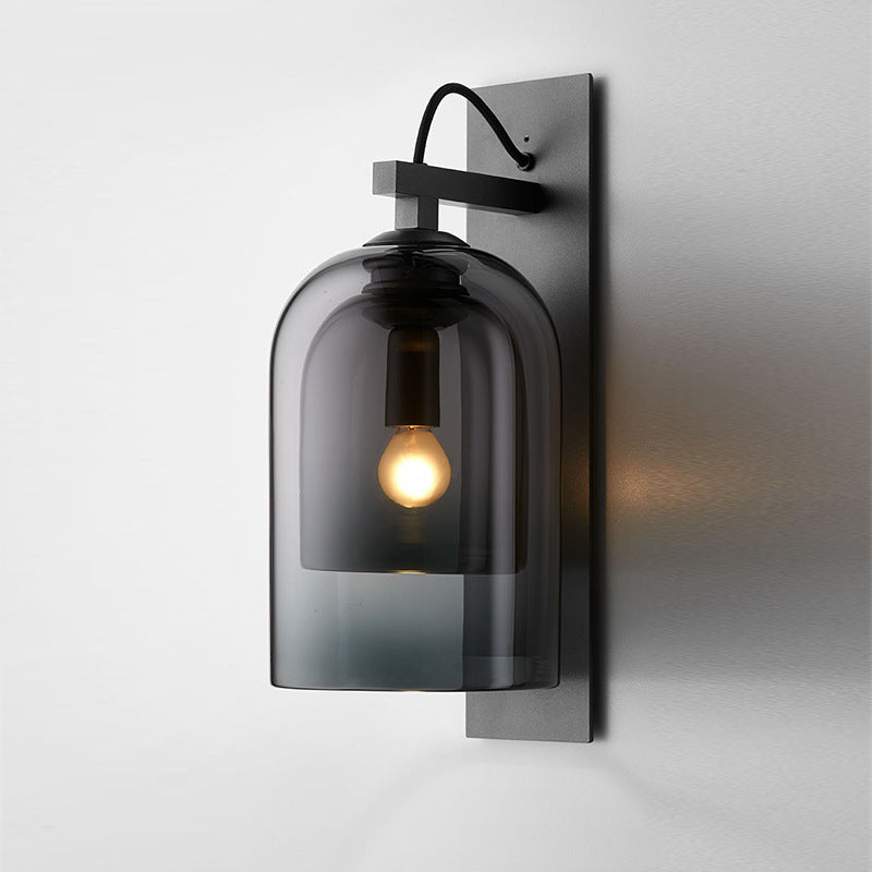 BowLift | 1 Bulb Living Room Wall Light Mid-Century Black Wall Lamp with Double Dome Glass Shade