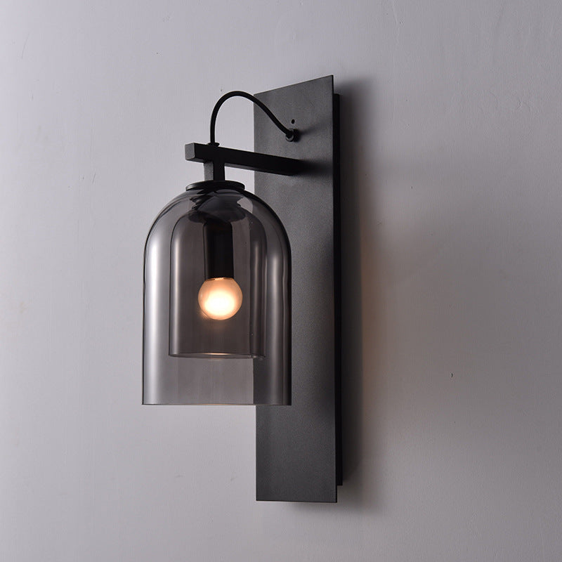 BowLift | 1 Bulb Living Room Wall Light Mid-Century Black Wall Lamp with Double Dome Glass Shade