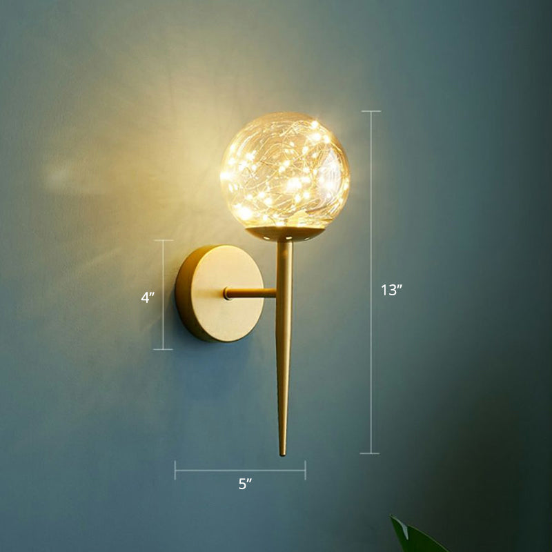 BowLift | Round Ball Wall Lamp Postmodern Clear Glass Gold Wall Lamp with Stars LED String Lights