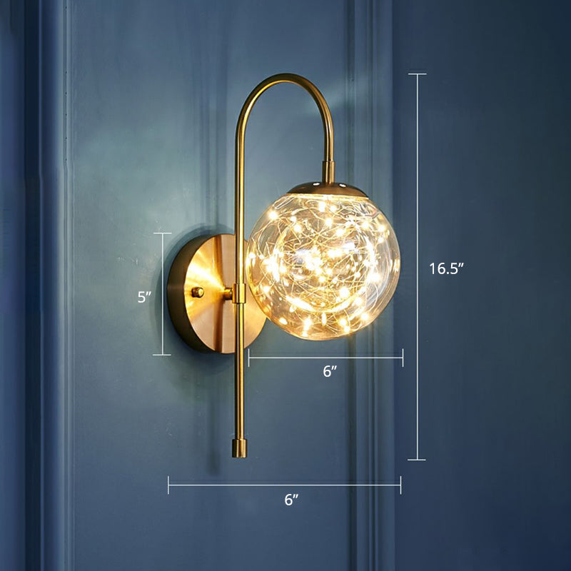 BowLift | Round Ball Wall Lamp Postmodern Clear Glass Gold Wall Lamp with Stars LED String Lights