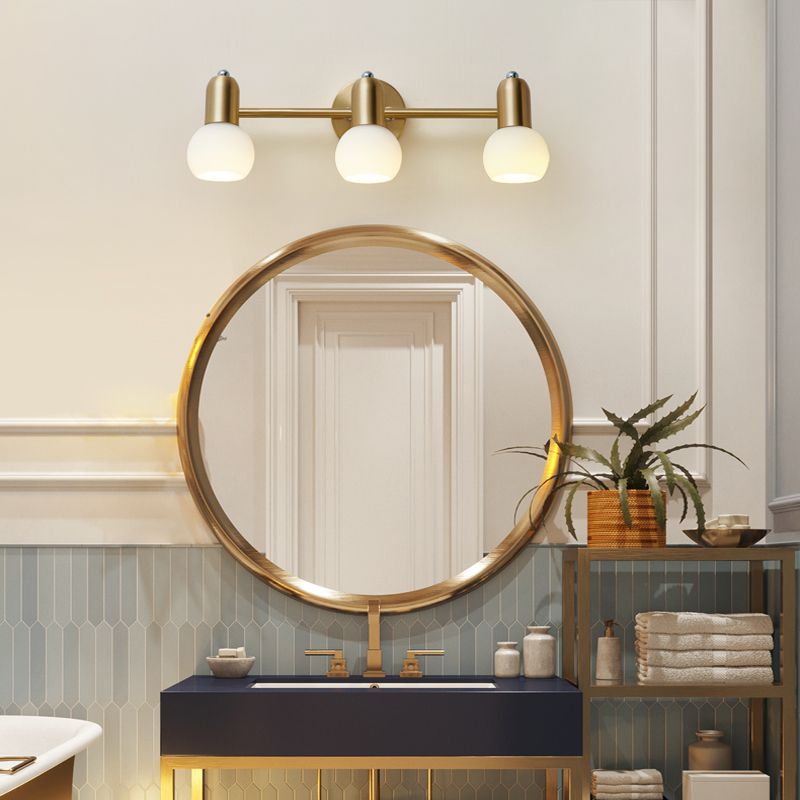 BowLift | Swiveling Dome Milk Glass Mirror Lights Postmodern Brass Wall Lights for Bathroom