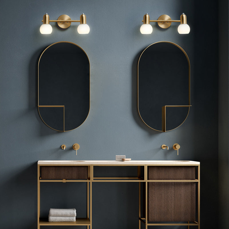 BowLift | Swiveling Dome Milk Glass Mirror Lights Postmodern Brass Wall Lights for Bathroom