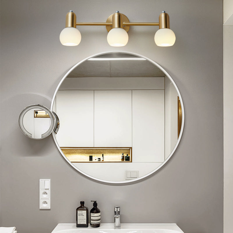 BowLift | Swiveling Dome Milk Glass Mirror Lights Postmodern Brass Wall Lights for Bathroom