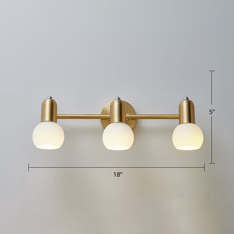 BowLift | Swiveling Dome Milk Glass Mirror Lights Postmodern Brass Wall Lights for Bathroom