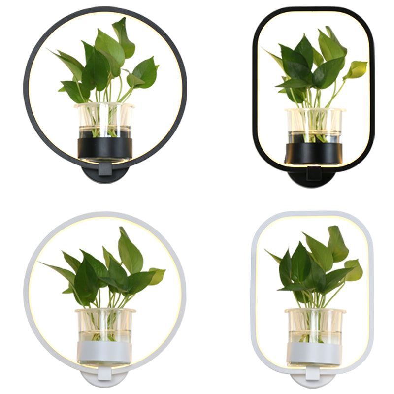 BowLift | Ring-shaped Wall Lamp Nordic Acrylic Nightstand LED Wall Lamp with Glass Plant Holder