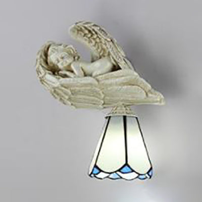 BowLift | Country Loft Angel Wall Lamp with Conical Shade 1 Light Resin Bedroom Lighting in White/Blue