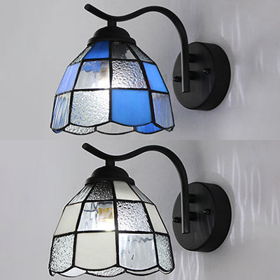 BowLift | Tiffany Dome Wall Mount Light Integrated Glass 1 Light Bathroom Wall Sconces Light in White/Blue