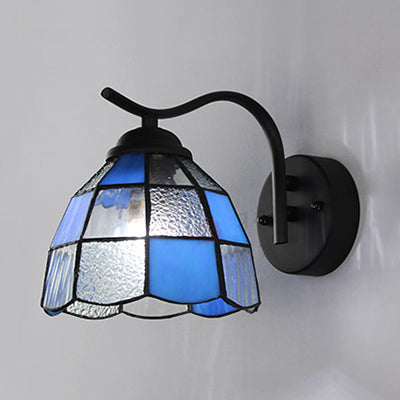 BowLift | Tiffany Dome Wall Mount Light Integrated Glass 1 Light Bathroom Wall Sconces Light in White/Blue