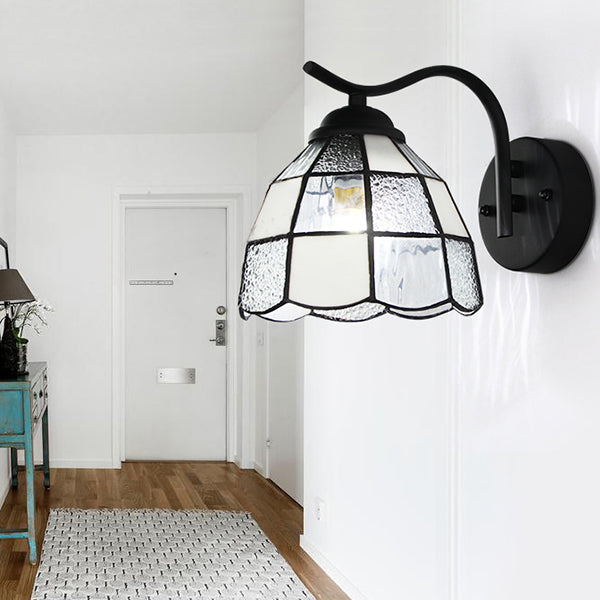 BowLift | Tiffany Dome Wall Mount Light Integrated Glass 1 Light Bathroom Wall Sconces Light in White/Blue