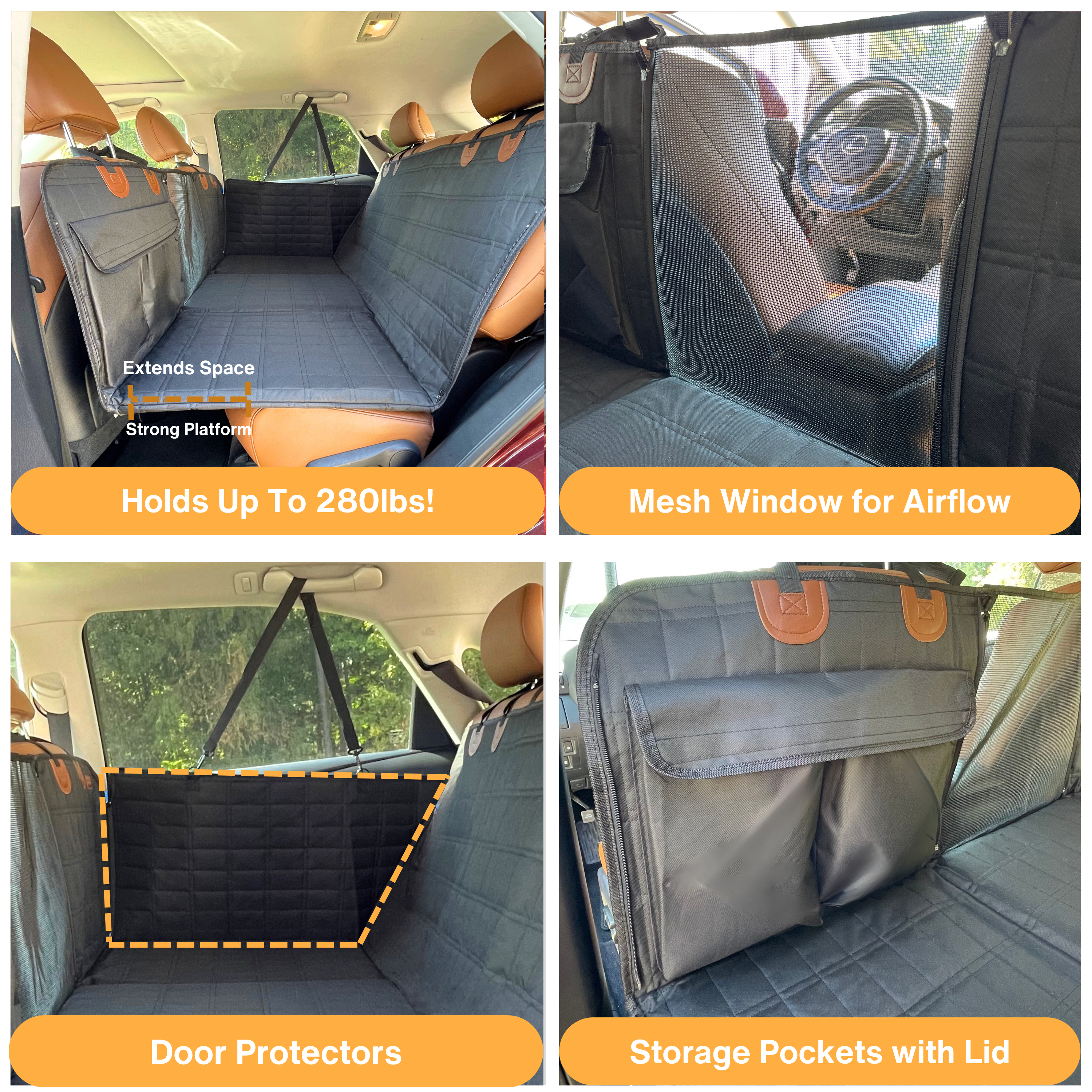 BowLift | Backseat Extender for Dogs - Black with Door Covers