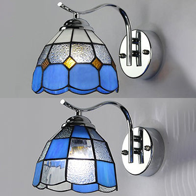 BowLift | Tiffany Style Tapered Wall Light with Square/Jewelry Pattern Stained Glass 1 Light Wall Sconces Lighting in Blue