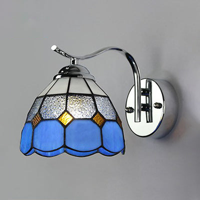 BowLift | Tiffany Style Tapered Wall Light with Square/Jewelry Pattern Stained Glass 1 Light Wall Sconces Lighting in Blue