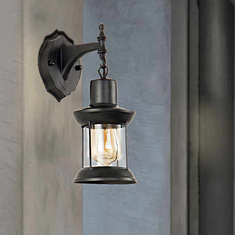 BowLift | Clear Glass Black Wall Light Lantern 1-Light Industrial Wall Lamp for the Kitchen