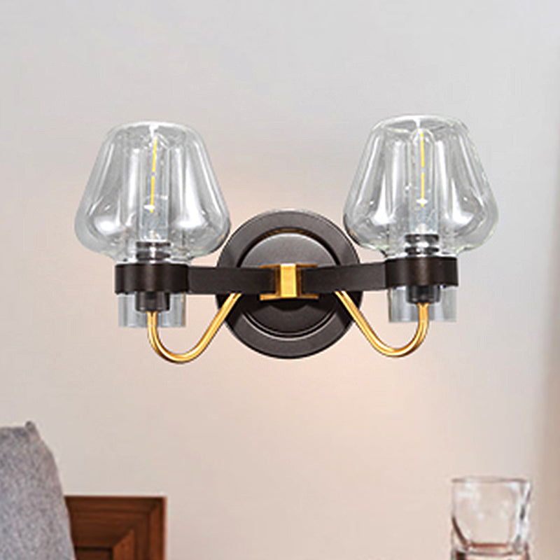 BowLift | Clear Glass Black Wall Light Mushroom Shade 2-Light Modern Wall Lamp Accessories for Bedroom