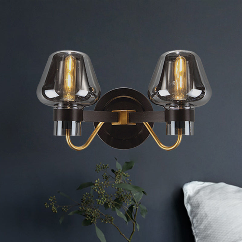 BowLift | 2-Light Wall Lighting with Mushroom Shade Smoke Glass Modern Bedroom Wall Lamp Lighting Fixture