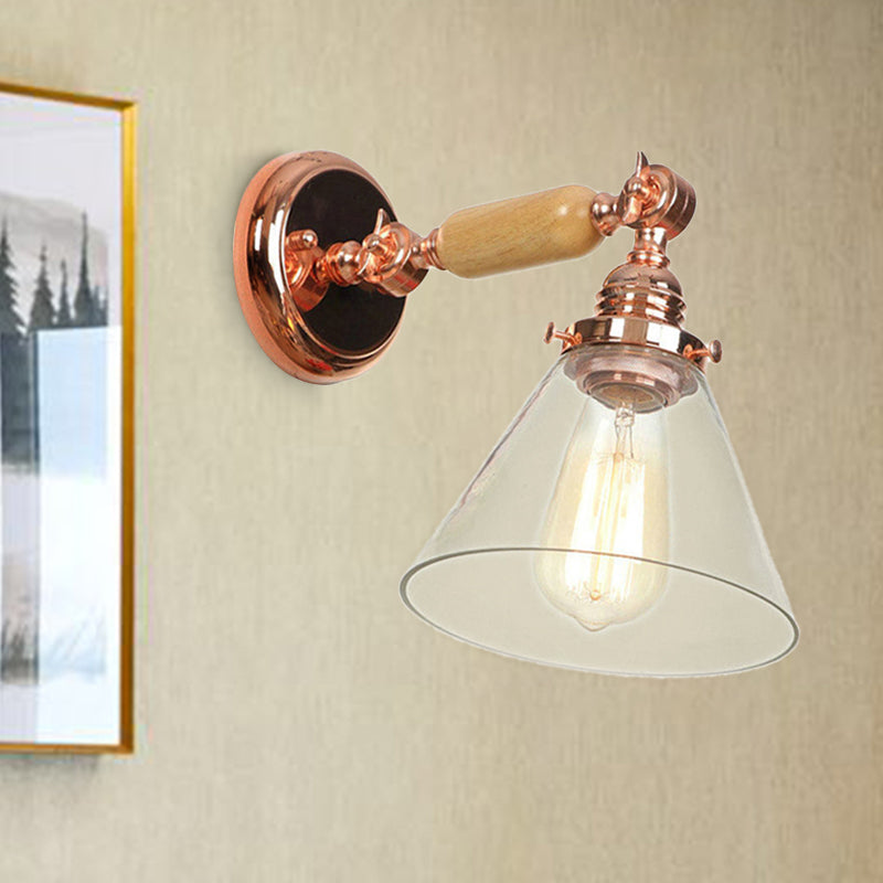BowLift | Industrial Cone Wall Lamp 1 Bulb Clear Glass Wall Light in Rose Gold