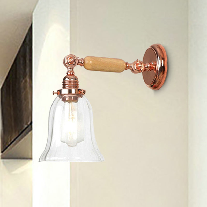 BowLift | Clear Prism Glass Wood Wall Light Bell 1-Light Vintage Style Wall Lamp Light with Retractable Arm