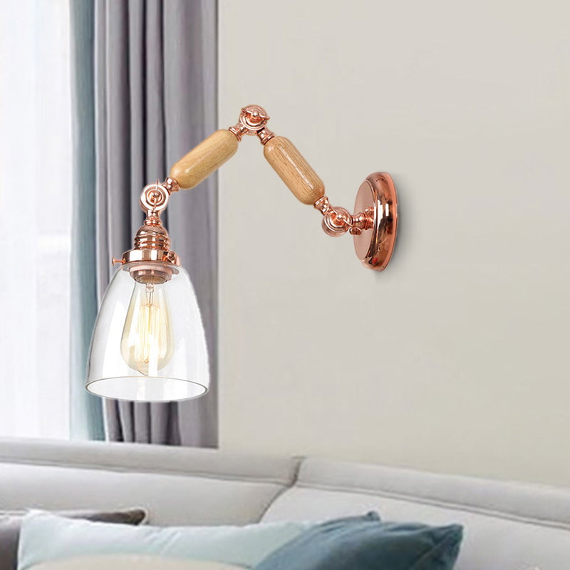 BowLift | Tapered Clear Glass Wall Lamp Industrial Single Bulb Living Room Sconces Light in Rose Gold