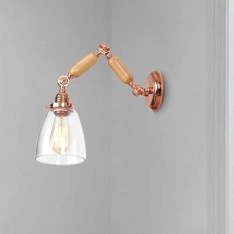 BowLift | Tapered Clear Glass Wall Lamp Industrial Single Bulb Living Room Sconces Light in Rose Gold