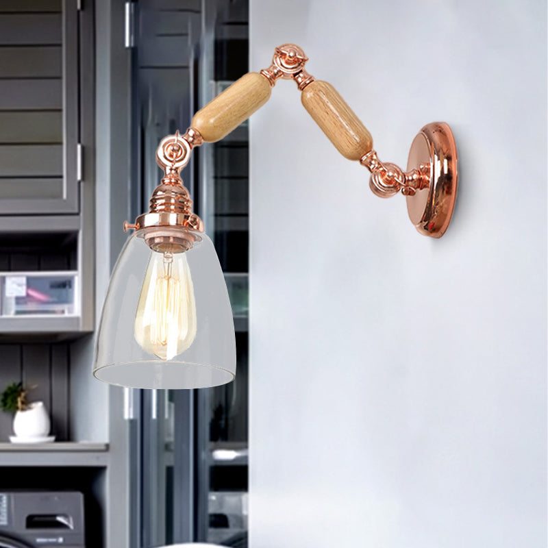 BowLift | Tapered Clear Glass Wall Lamp Industrial Single Bulb Living Room Sconces Light in Rose Gold