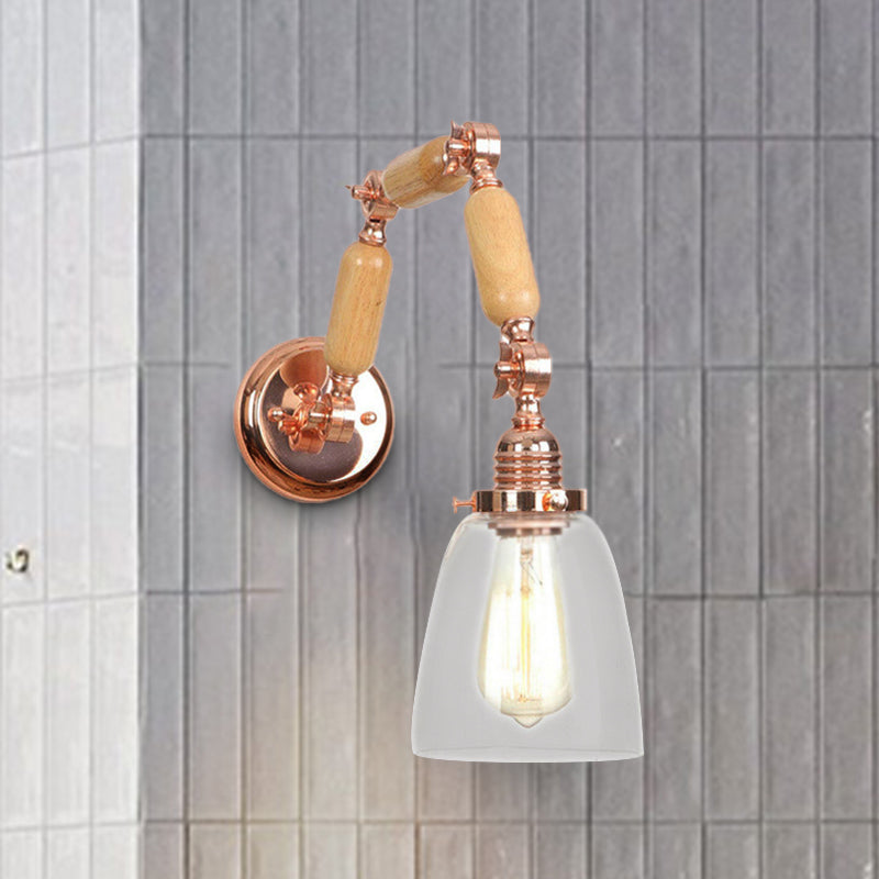 BowLift | Rose Gold Single Light Concept Light Antique Clear Glass Tapered Lighting Fixture with Rotatable Arm