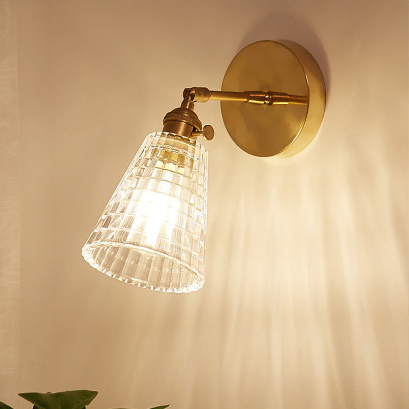 BowLift | Tapered Living Room Wall Light Fixture Industrial Clear Prism Glass 1 Light Brass Wall Lamp