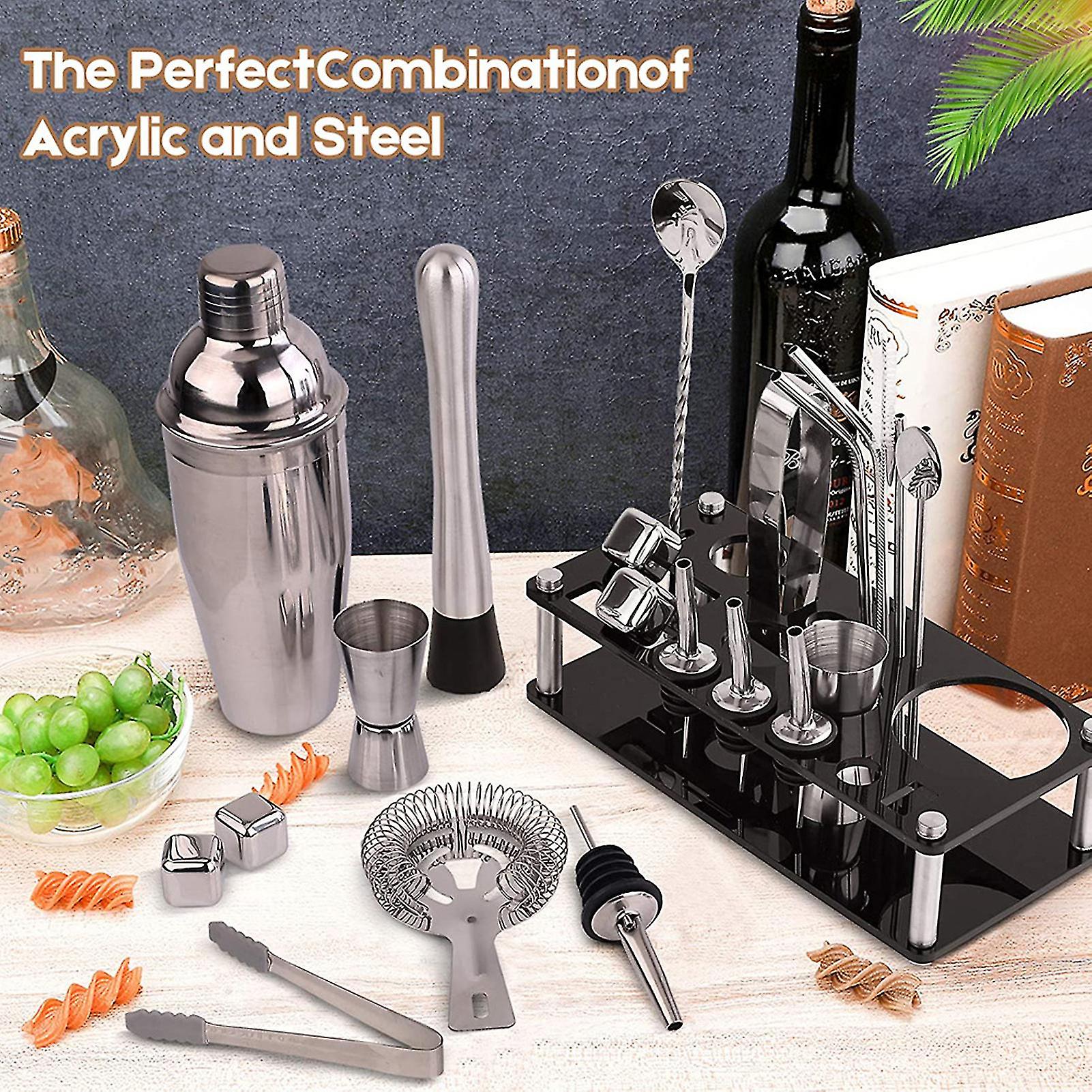 BowLift | 23pcs/Set Bartender Kit Professional Versatility Stainless Steel Martini Cocktail Shaker with Stand Bar Accessories