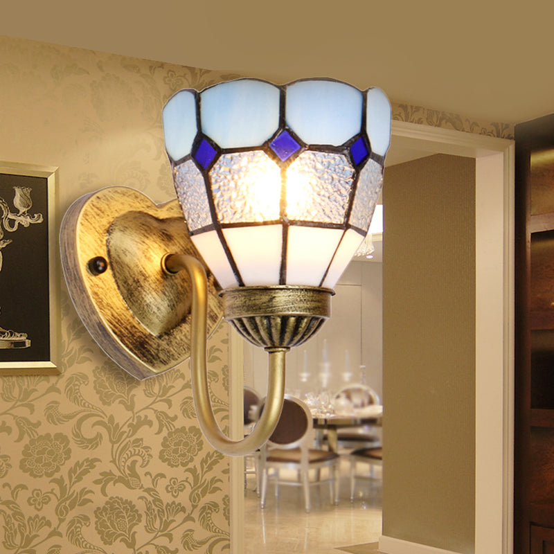 BowLift | 1 Head Bathroom Wall Light Tiffany Blue/White/Antique Brass Wall Mounted Light with Dome Dimple Glass Shade