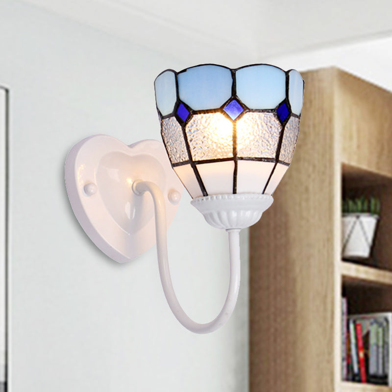 BowLift | 1 Head Bathroom Wall Light Tiffany Blue/White/Antique Brass Wall Mounted Light with Dome Dimple Glass Shade