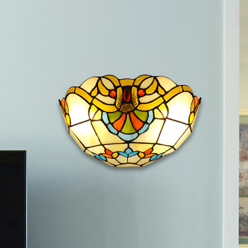BowLift | Victorian Bowl Wall Lighting 1 Light Stained Glass Wall Lamp in Multicolor for Hallway