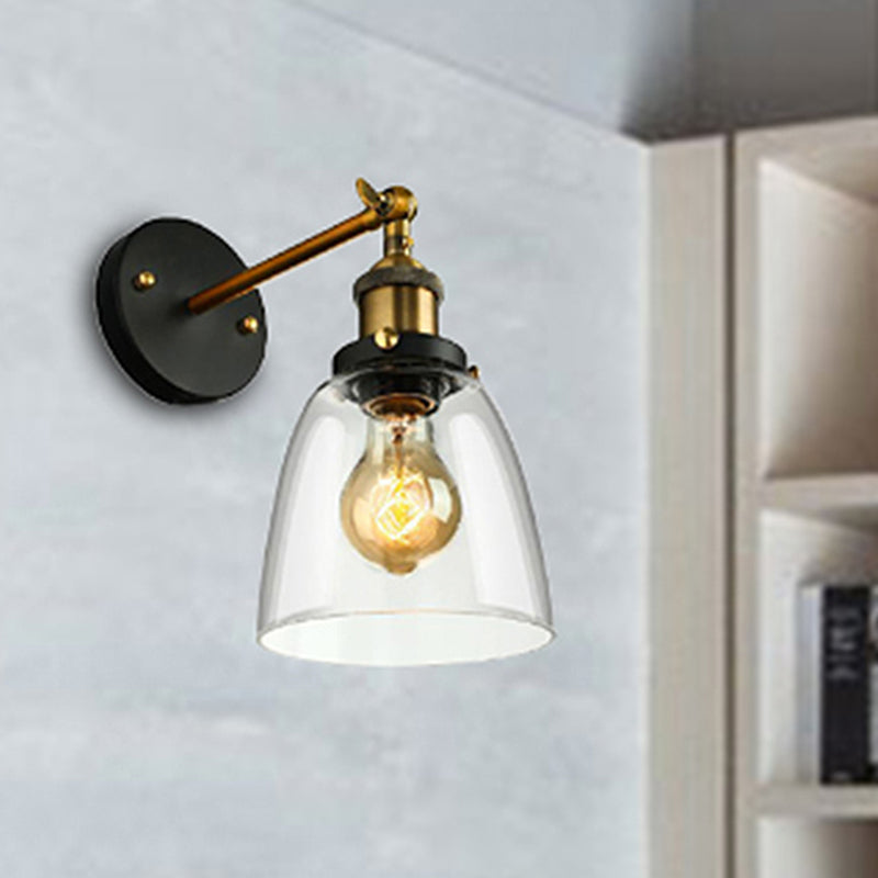 BowLift | Tapered Bedroom Wall Light Lighting Decoration Rustic Clear Glass 1 Light Black Wall Lamp with Plug Cable