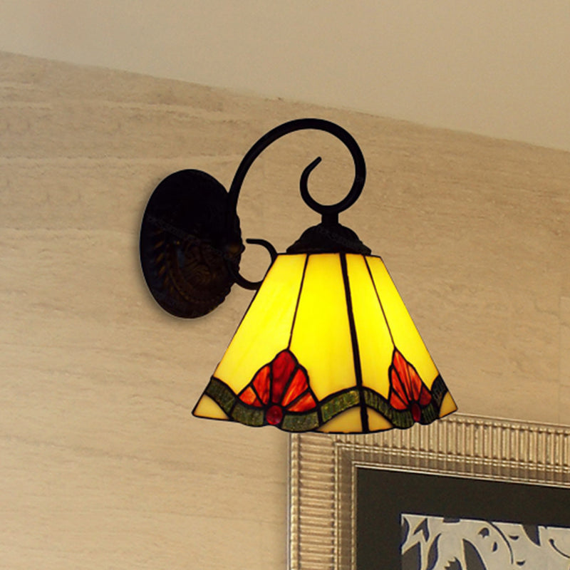 BowLift | Flowered Tiffany Wall Lamp with Tapered Shade 1 Light Mini Indoor Lighting for Living Room