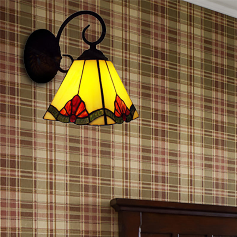 BowLift | Flowered Tiffany Wall Lamp with Tapered Shade 1 Light Mini Indoor Lighting for Living Room