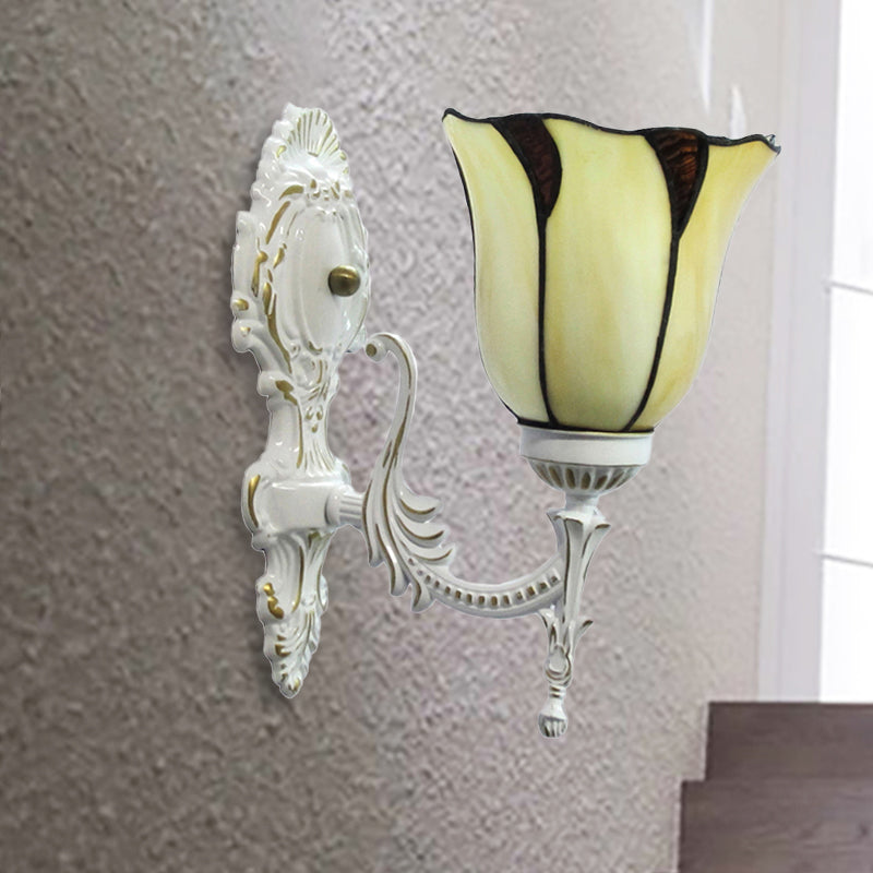 BowLift | Tiffany Bell Wall Lamp Single Light Stained Glass Wall Lamp in Beige for Hallway