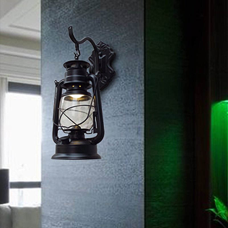 BowLift | Clear Glass Black/Antique Brass Wall Lamp Lantern 1-Light Coastal Light for Veranda