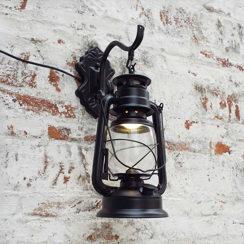 BowLift | Clear Glass Black/Antique Brass Wall Lamp Lantern 1-Light Coastal Light for Veranda