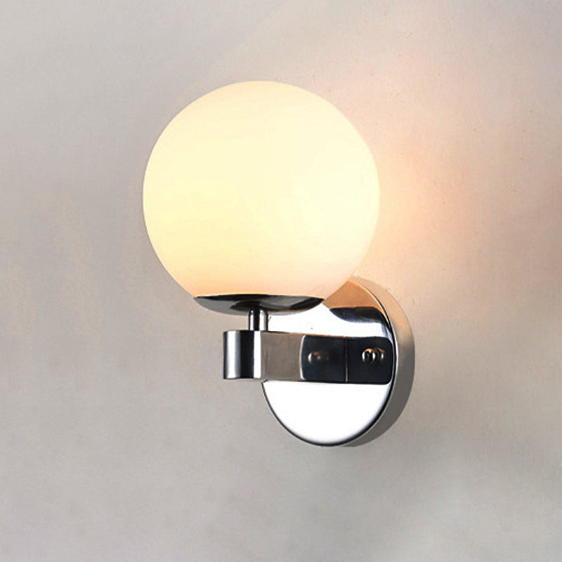 BowLift | Chrome/Gold Round Wall Light Industrial Opal Glass 1 Light Bedroom Wall Lamp Fixture