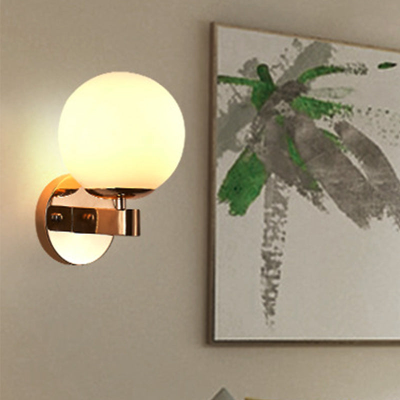 BowLift | Chrome/Gold Round Wall Light Industrial Opal Glass 1 Light Bedroom Wall Lamp Fixture
