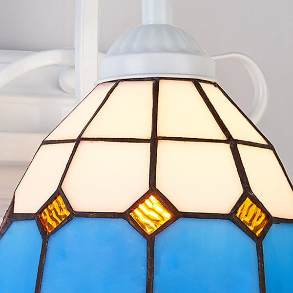 BowLift | Retro Style Dome Wall Light Stained Glass 1 Light Downward Lighting Wall Mounted Light in Beige/Blue/Blue-White/White