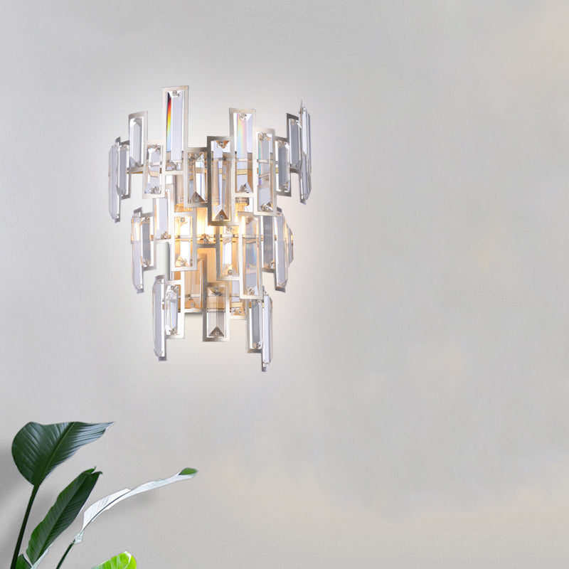 BowLift | Rose Gold 2-Bulb Wall Light Modern Rectangular Cut Crystal Step Wall Lamp for the Dining Room