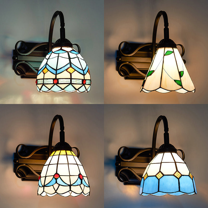BowLift | Tiffany Wall Mount Fixture Woven Glass 1 Light Colorful Wall Lamp in Beige/Blue/Blue-White/White for Dining Room
