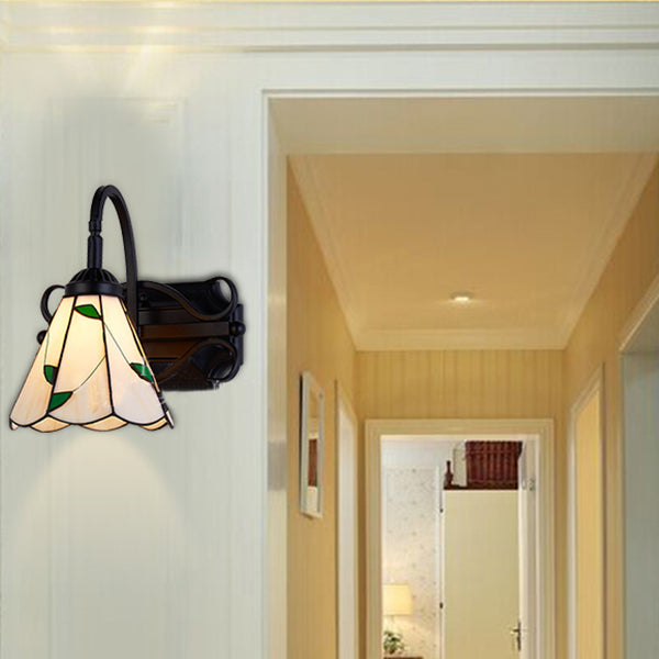 BowLift | Tiffany Wall Mount Fixture Woven Glass 1 Light Colorful Wall Lamp in Beige/Blue/Blue-White/White for Dining Room